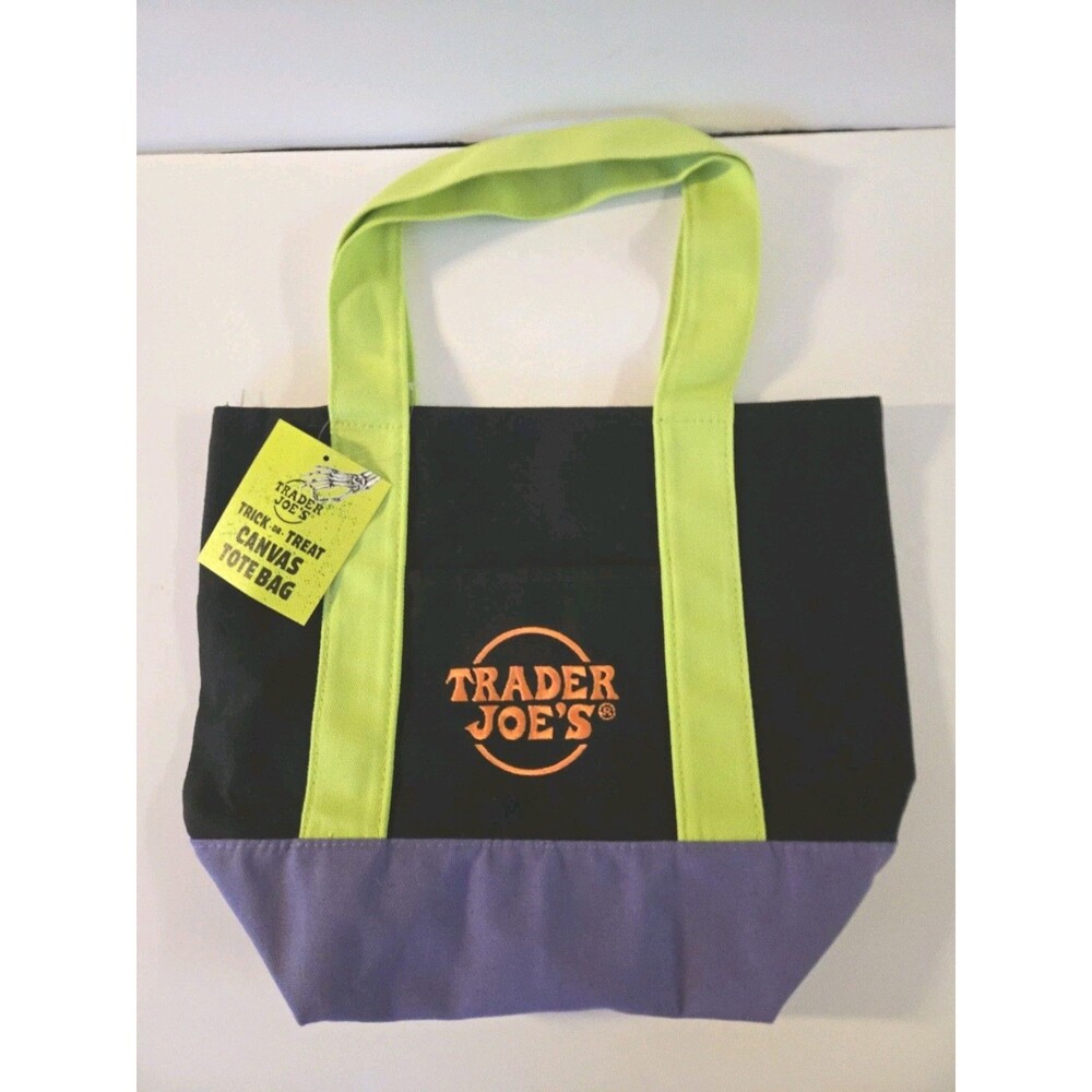 Trader Joe's Halloween *1st Multicolor Mini Tote NWT Canvas Black Green Purple